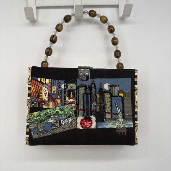 NYC Cigar Box Novelty Purse Bag Beaded Skyline Funky Style - Picture 1 of 12